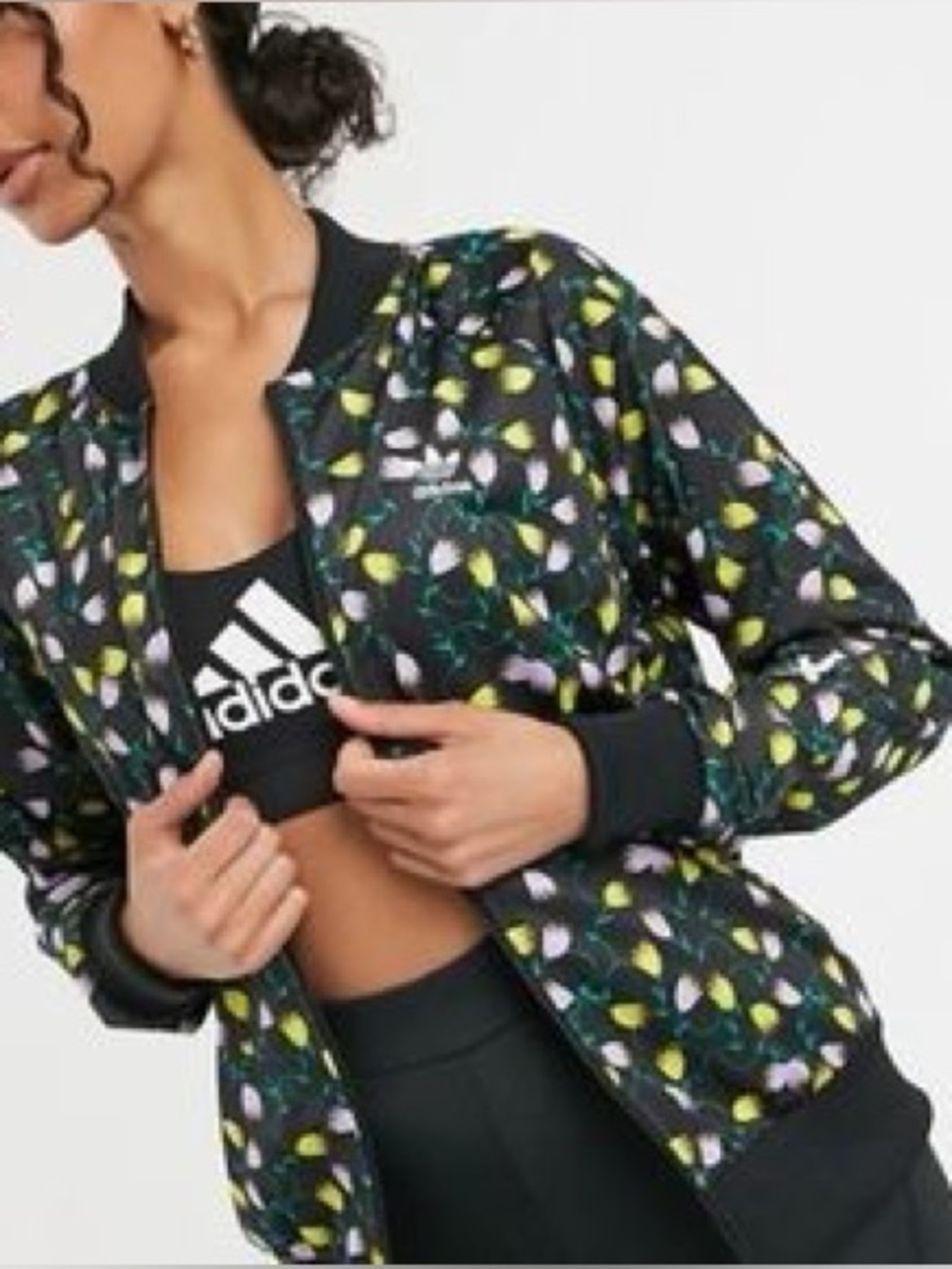 Adidas AOP Track Jacket Black ,Yellow & Lavender Tulip Print Size Large